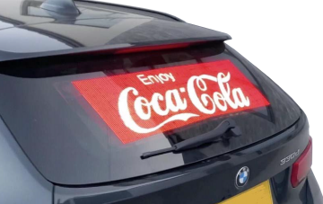 MEDIACAR écran LED transparent Coca-Cola sur pare-brise arrière BMW
